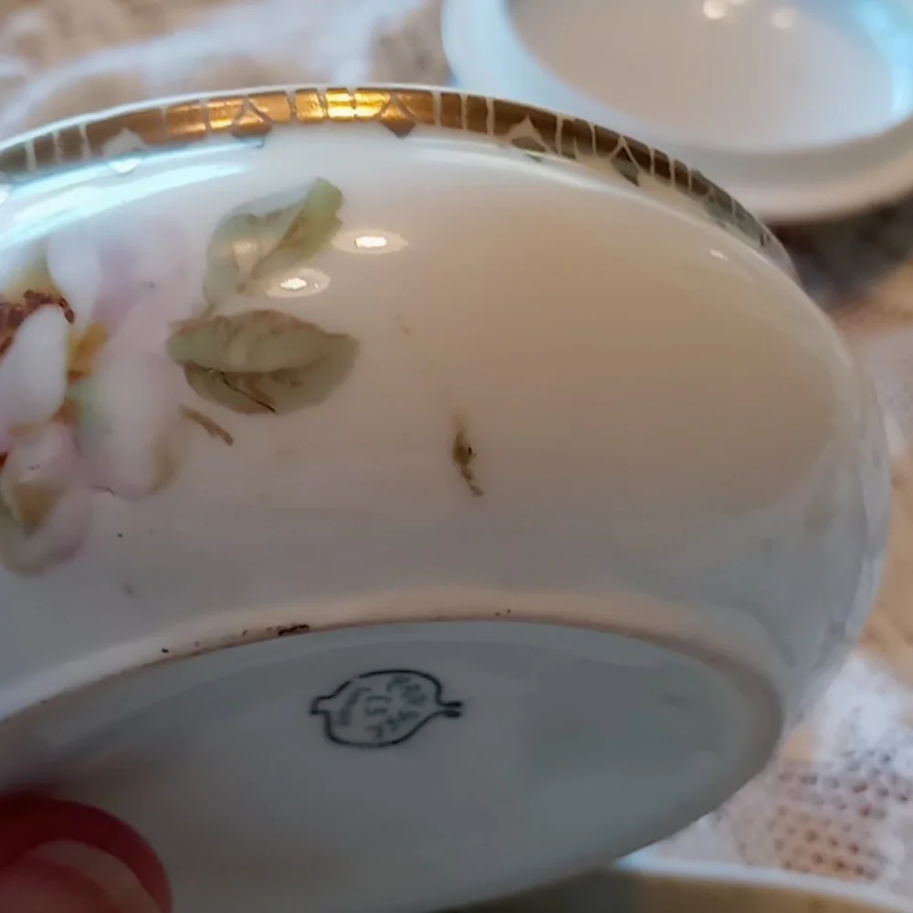 Antique Prov Saxe Porcelain 5 Piece Floral Hand-painted Vanity Set